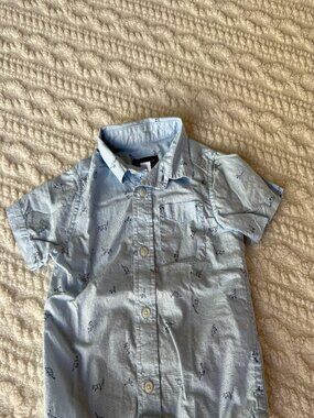 Toddler Boys Dino Poplin Button Down Shirt - blue